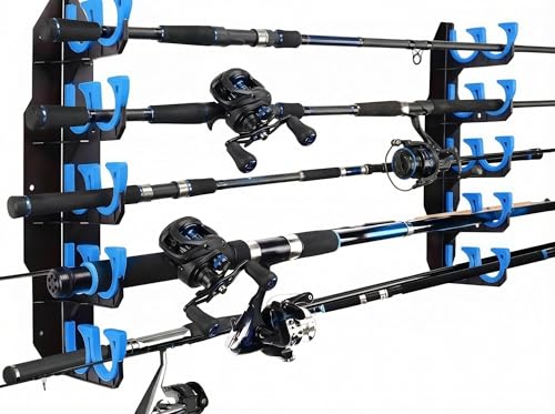 Fishing Rod Holders for Garage Wall & Ceiling Storage - Holds 10 Rods with Soft Pads - 1 Pack