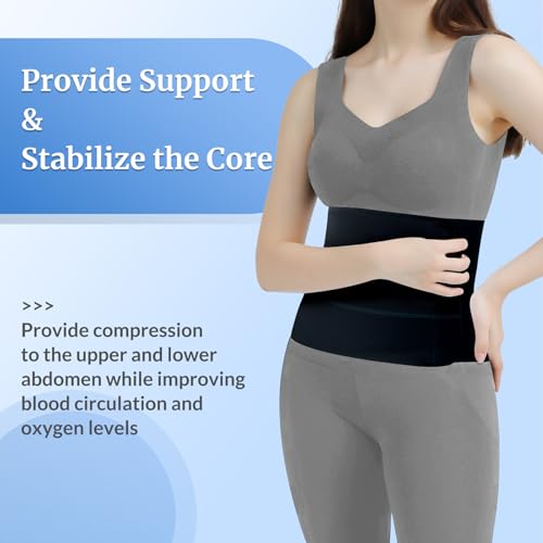 Abdominal Binder Post Surgery - Elastic Belly Band Compression Stomach Wrap Tummy Tuck Belt - Skin Friendly, Breathable, Soft - 3 Panel - Black (Size M)