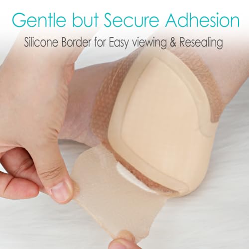 Large Pack of 3 Silicone Heel Border Foam Dressings 8x8 Inches for Wound Care