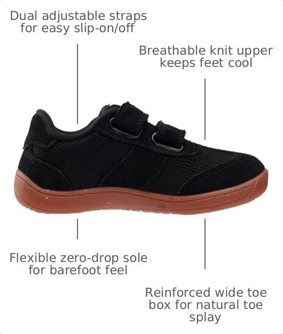 Joomra Toddler Wide Barefoot Shoes - Black, Size W8k13, Adjustable Strap, Minimalist Sneakers for Boys Girls