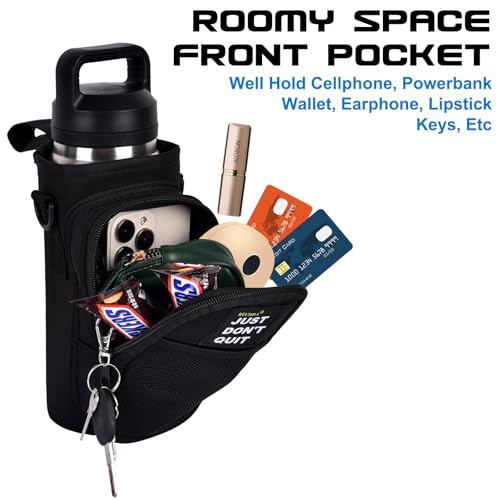 Magnetic Water Bottle Holder Bag with Phone Pocket for 24 32 40 oz, 5 Strong Magnets Neoprene Water Bottle Carrier Adjustable Crossbody Strap Gym Ourdoor