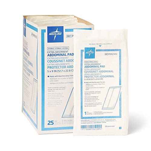 Medline Essentials Sterile Abdominal Pads, 5" x 9", Cellulose Center for Quick Absorption, Pack of 400