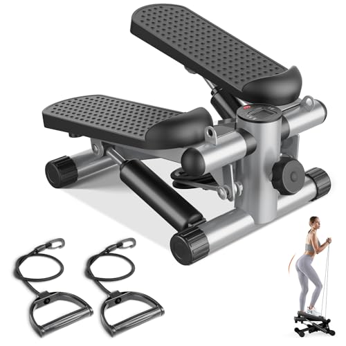 Sweetcrispy Mini Stair Stepper with Resistance Bands, Silver - Compact Cardio Machine, No Assembly