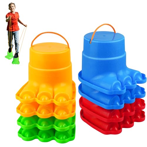 Kids Balancing Stilts Set - 4 Pairs of Monster Feet for Balance and Coordination, Indoor & Outdoor Play for Ages 4-10