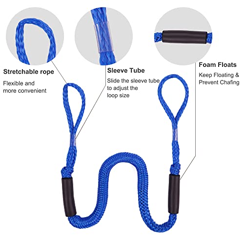 Blue Bungee Dock Lines 4ft Stretch to 6ft Mooring Rope for Boats & PWC - 2 Pack