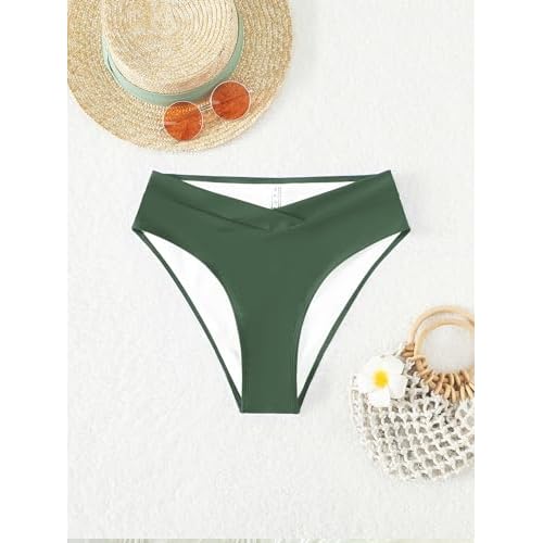 Fanuerg Women's Bikini Bottom Cross V Cut Front Swimsuit Full Coverage Bathing Suit Bottoms