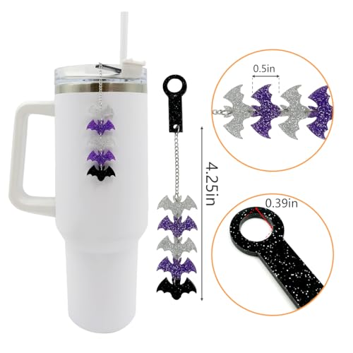 Halloween Stanley Cup Decoration ? Bat Cup Charm for Stanley 30oz 40oz, Bat Straw Supplies, Purple Water Bottle Accessories