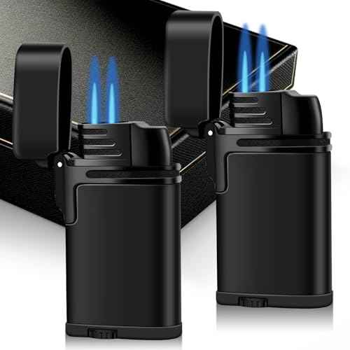 Navpeak Mini Double Torch Lighter Windproof Butane Refillable Lighters Compact Pocket Gas Torch with Dust Cover, 2 Pack (Butane Not Included) (Black)