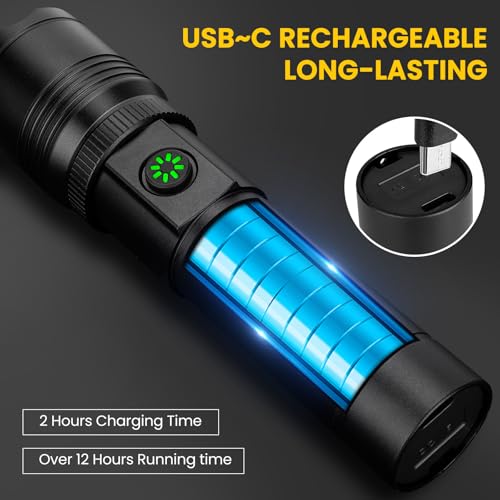 azamine Rechargeable Flashlights High Lumens, 99000LM Super Bright Flash Light with 6 Modes, Adjustable Powerful Handheld LED Flashlight for Home Camping