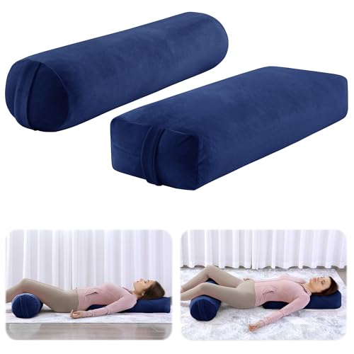 Royalay Yoga Bolster Pillow Set with Carry Handles - Dark Blue, Rectangular & Cylinder for Restorative Yoga and Meditation