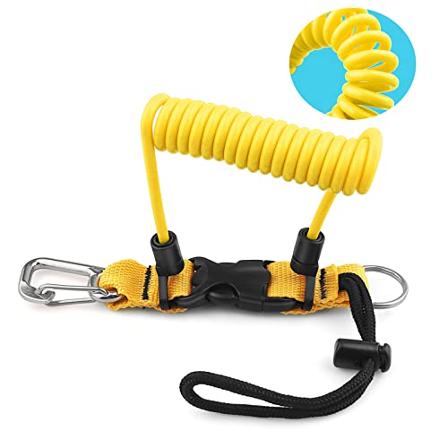 Diving Spring Coil Lanyard with Quick-Release Buckle - Yellow