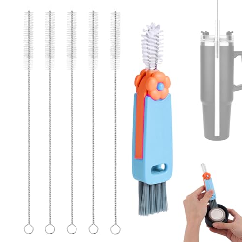6pcs Bottle Cleaner Brush Set for Yeti, 5pcs Stainless Steel Nylon Extra Long Straw Cup Lid Brushes Plastic Water Bottle Straw Cleaning Brush Compatible with Stanley 25/26/35/42oz