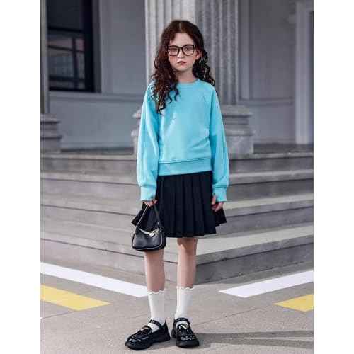 Arshiner Girls Sweatshirt Crop Tops for Teens Cropped Crewneck Pullover Ribbed Long Sleeve Shirts Thumb Hole