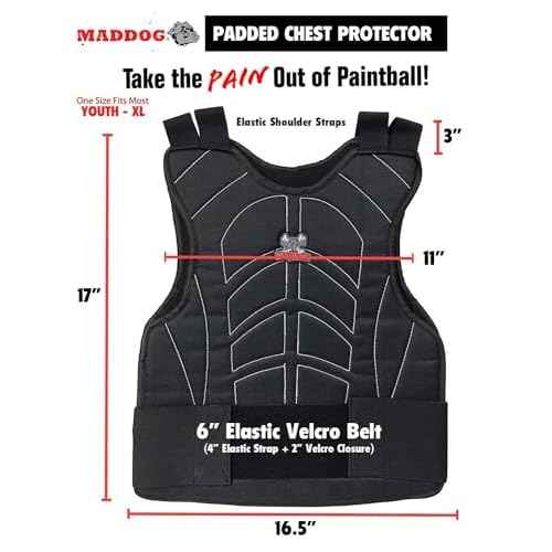 Maddog¢ç Padded Chest Protector ? Adjustable Lightweight Paintball & Airsoft Torso Armor, Flexible Front & Back Protection, Elastic Straps, Youth to XL