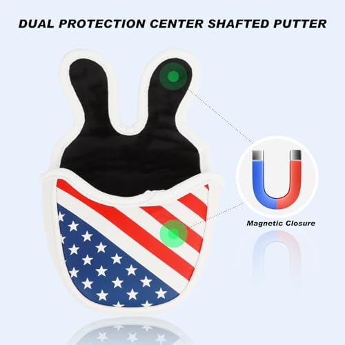 Center Shafted Mallet Putter Cover with USA Flag Design - Waterproof PU Leather Golf Head Cover for Men Women