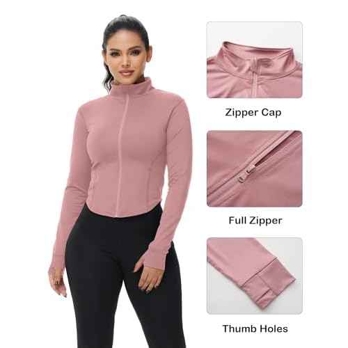 Dalavch 3 Pack Womens Cropped Full Zip up Workout Jacket Slim Fit Running Athletic Gym Yoga Sports Jacket with Thumb Holes