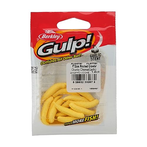 Berkley Gulp! Floating Pinched Crawler Fishing Bait, Chunky Cheese, 1in, Garlic Scent, Extreme Scent Dispersion, Realistic Nightcrawler Profile, Ideal for Panfish, Walleye and More