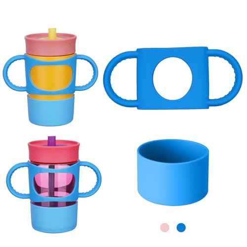 NiHome Silicone Double Handle & Boot Fit for Owala Kids¡¯ Tumbler Zak Kelso Tumbler 12oz 15oz, Easy to Install for Toddlers to Grip & Train, Shock-Absorbing Bottom Sleeve Drop Protection (Blue)