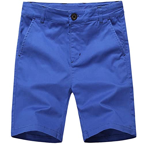 Boys Chino Shorts with Adjustable Waist - Flat Front, 11-12 Years, Blue