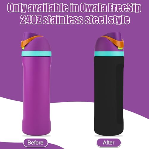 Silicone Water Bottle Boot for Owala FreeSip 24oz, Full Wrap Protection Anti-Sliding Bottom Protective Sleeve Case Compatible with Water Bottle Gift for Owala Protector Cover Accessory (Black)