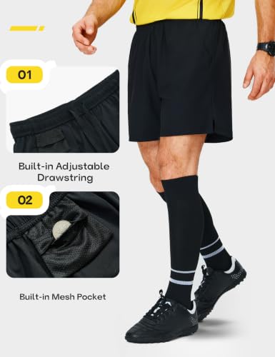 FitsT4 Sports Men's Soccer Referee Shorts Black Large with Pockets