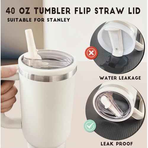 2 Pack Stanley Lid Replacement 40 oz, for Stanley Quencher H2.0 Cup Accessories, Spill-Proof Design, High-End Heat-Resistant Material (Milk White)