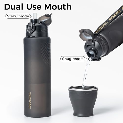 TakeToday Collapsible Water Bottle - 32oz Foldable Travel Water Bottle Black