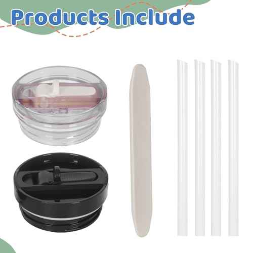 2 PACK 14 Oz Leak Splash Proof Lid, 14 Oz Tumbler Detachable Flip Straw Lid Replacement Accessories, Reusable Spill Proof Screw on Flip Straw Tumbler Cover (Black, Rose Quartz)