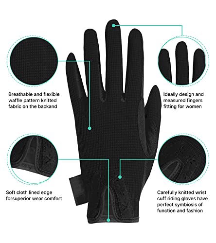 Women Horse Riding Gloves Winter Equestrian Gloves Black Medium