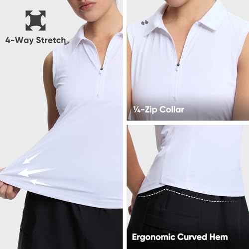 HOTSUIT Womens Golf Shirt Sleeveless Collared Golf Clothes Polo Shirts Quick Dry Lightweight V Neck UPF 50+