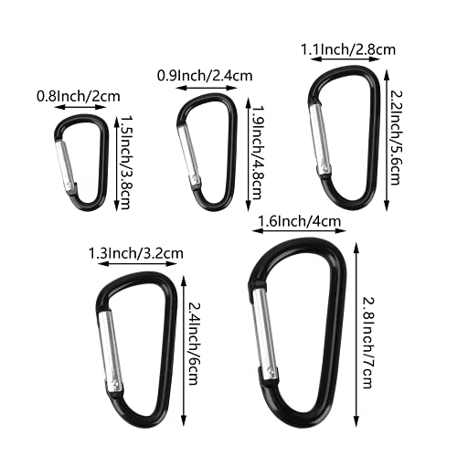 SWATOM Aluminum Carabiner Clip Snap Hook Keyring 1.5/1.9/2.2/2.4/2.8 Inch Carabiners Keychains Black(10P/20P)