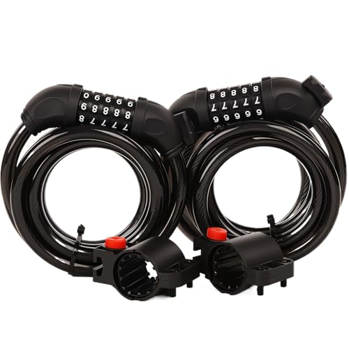 SEPOX 6FT Retractable Bike Lock with 5-Digit Combination and Bracket - 2 Pack - Variation 2/5 Digits-6 Feet