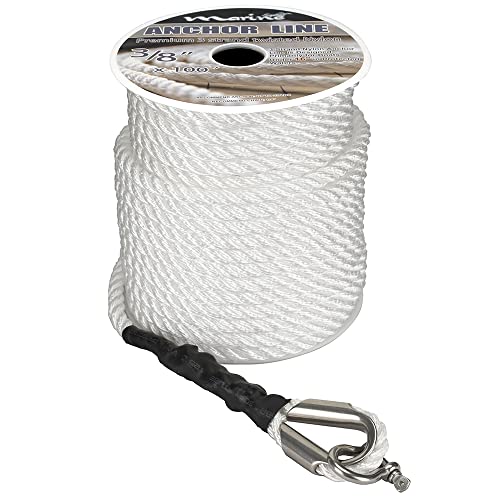 3/8 Inch 150FT White Nylon Anchor Rope Made for Marine Use - Durable & Strong