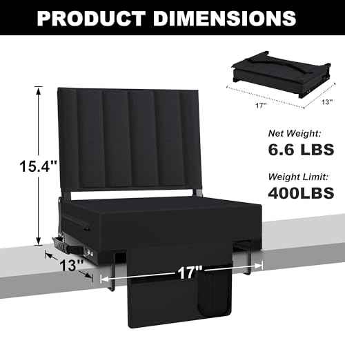 Stadium Seat for Bleachers with Back Support and Cushion, Bleacher Seats with Shoulder Strap and Cup Holder, Padded Portable Folding Comfort Stadium Chair, for Sports Events, Black (1pcs)