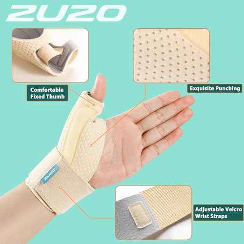 Compression Thumb Brace, Breathable Wrist Stabilizer - Lightweight Thumb Splint for BlackBerry Thumb, Sprains, Carpal Tunnel, Tendonitis, Arthritis Pain Relief- Support Wrap for Men/Women, S-M, Beige