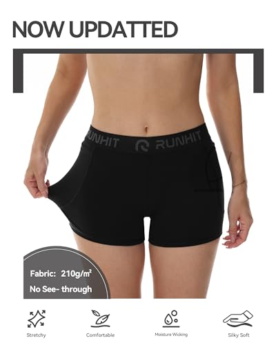 Runhit Women's 3 Pack 3" Compression Volleyball Shorts with Pockets - XS Black