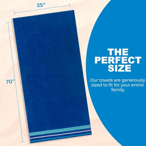 Kaufman - Soft Oversized 35" x 70" Velour Dobby Striped Beach Towels | Absorbent, Quick-Drying | 100% Cotton Thick Beach Towels (Roy)