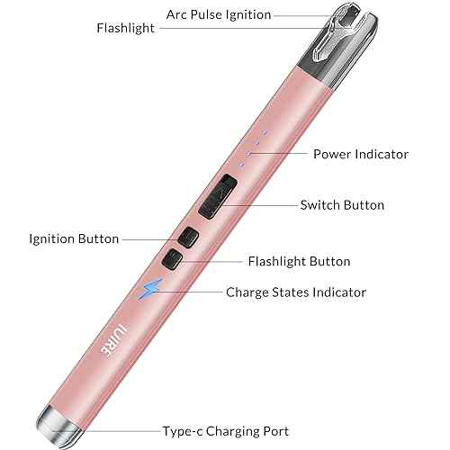 Electric Candle Lighter with Flashlight Function USB Rechargeable Battery Double Safety Switch (1 Pack - Rosegold)