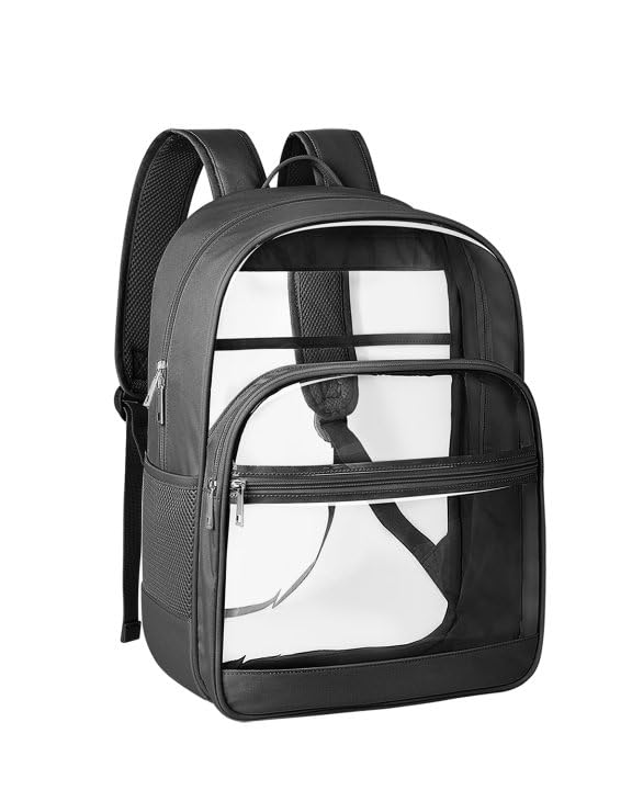 Heavy Duty Transparent Backpack - Large Capacity Clear School & Travel Bag, Black, X-Large