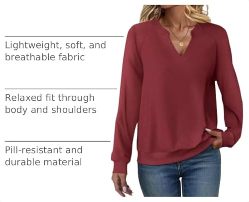 Women's X-Large V-Neck Lightweight Casual Sweatshirt - Wine