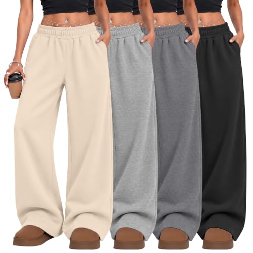 Girls Athletic Wide Leg Sweatpants - 9-10 Years, Apricot & Gray Variations
