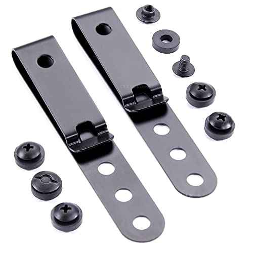 HolsterSmith Universal Metal Belt Clip for Holster Making - (Model 5) - (3-Hole) - (Tactical Black) - (w/SPTHA Mounting Hardware) - (2 Pack)