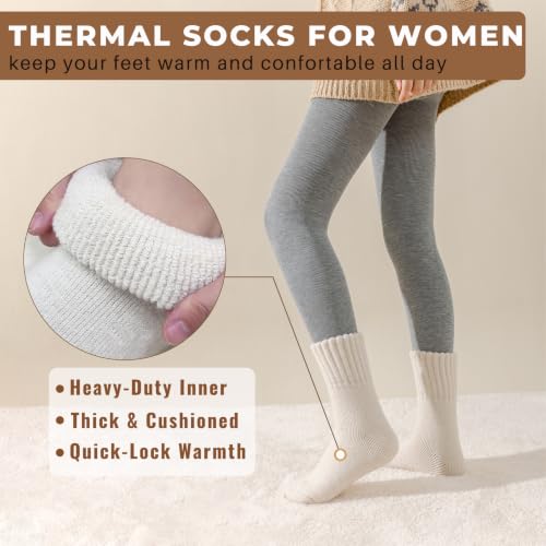VoJoPi Thermal Boot Socks for Women - Black & Khaki, 3 Pairs Cushioned Warm Winter Socks