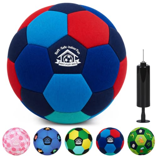 Indoor Soccer Ball Size 3 Silent Foam Soccer with Pump - Purple Red Blue