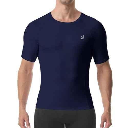 Roadbox Compression Shirt Men Short Sleeve, Cool Dry Base Layer Athletic Undershirts, Workout T-Shirt for Sports Gym Running