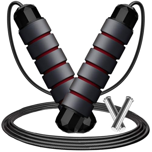 Adjustable Weighted Jump Rope 9ft, Tangle-Free Speed Rope for Fitness & Exercise - Red, 180-340g