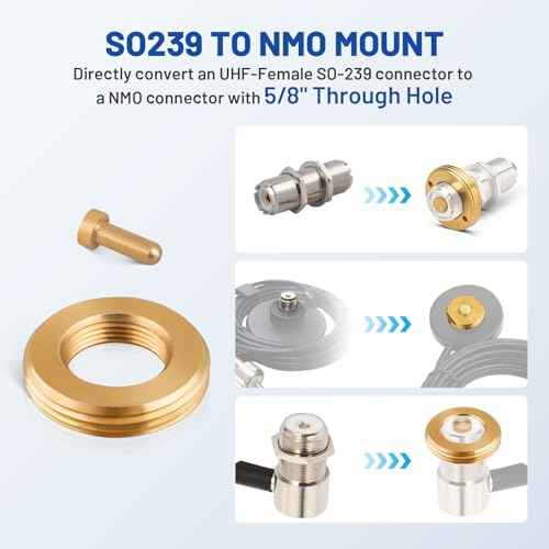 Anina SO239 to NMO Adapter for Vehicle VHF UHF Ham Two Way Radio Antenna NMO Convertion Connector Kit 5/8 Through Hole 2- Pack