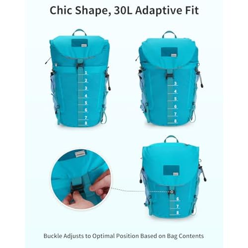Blue Quartz Hiking Backpack 30L Lightweight Packable Backpack for Travel, Water Resistant Foldable Daypack for WoMen Men, Blue Green