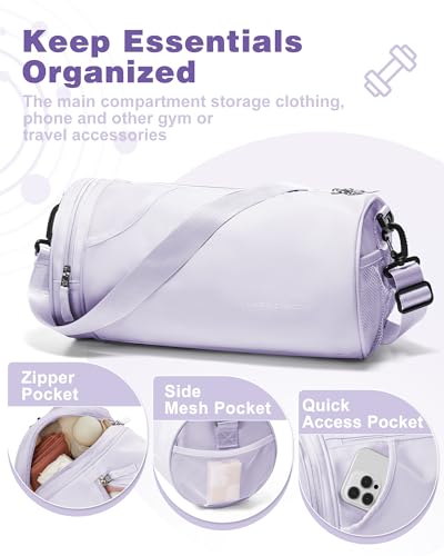 A2 Purple Small Waterproof Gym Bag with Wet Pocket - Women's Fitness Duffle