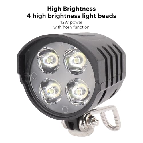 Universal 12W Ebike Headlight with Horn, 36V-60V Compatibility, 4 Beads